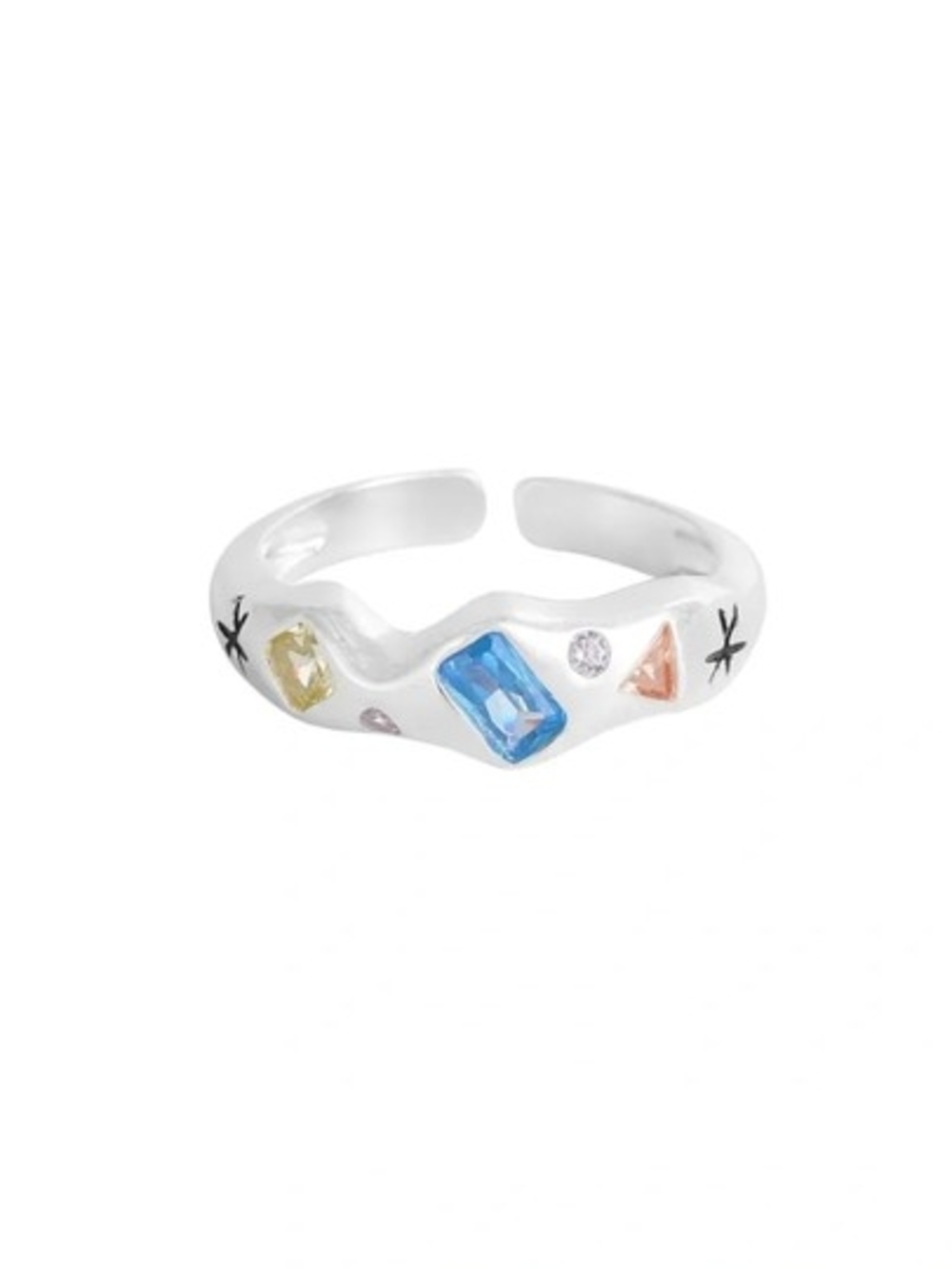 Sterling Silver Gemstone Silver Tone Open Band Ring